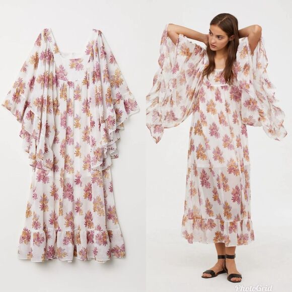 H&M Cream Flounced Floral Maxi Dress - Picture 1 of 9